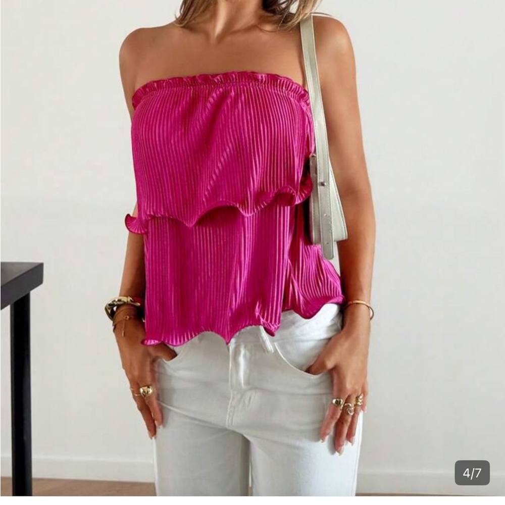 Pink Strapless Ruffle Top - Picture 4 of 8